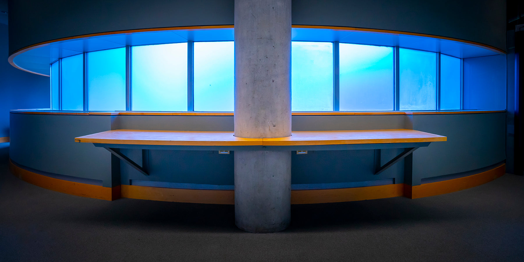 A blue room at the Corning Glass company