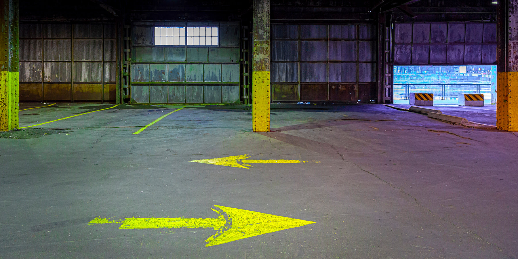 Road traffic signs inside a Montreal warehouse