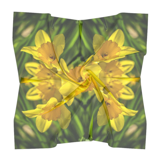 Square scarf with daffodil design