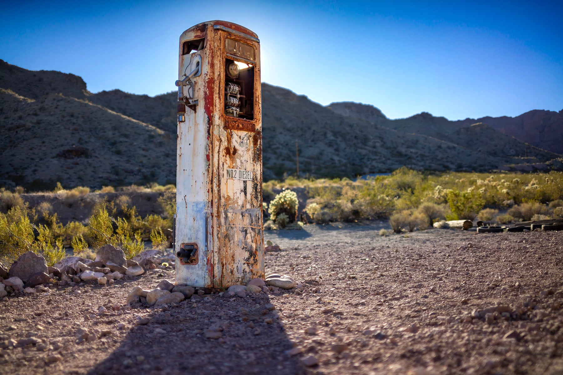 A diesel gas pump in the desert outside of Las Vegas