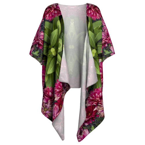 Draped kimono with red chrysanthemum design