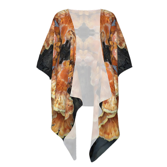 Draped kimono with a fungi pattern design