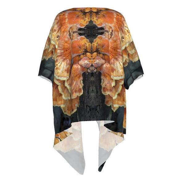 Draped kimono with a fungi pattern design