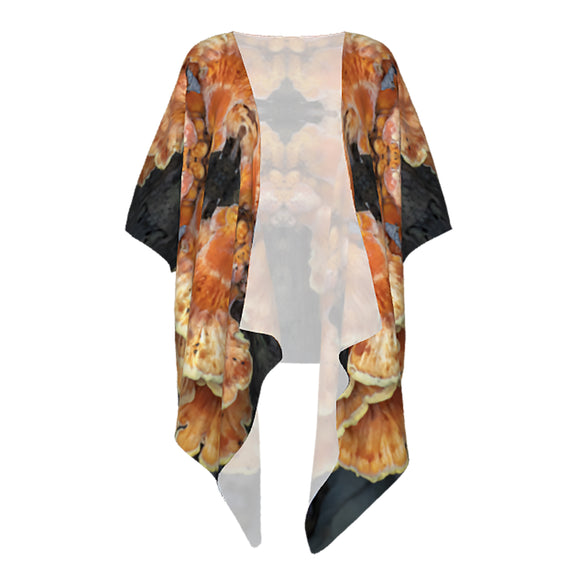 Draped kimono with a fungi pattern design