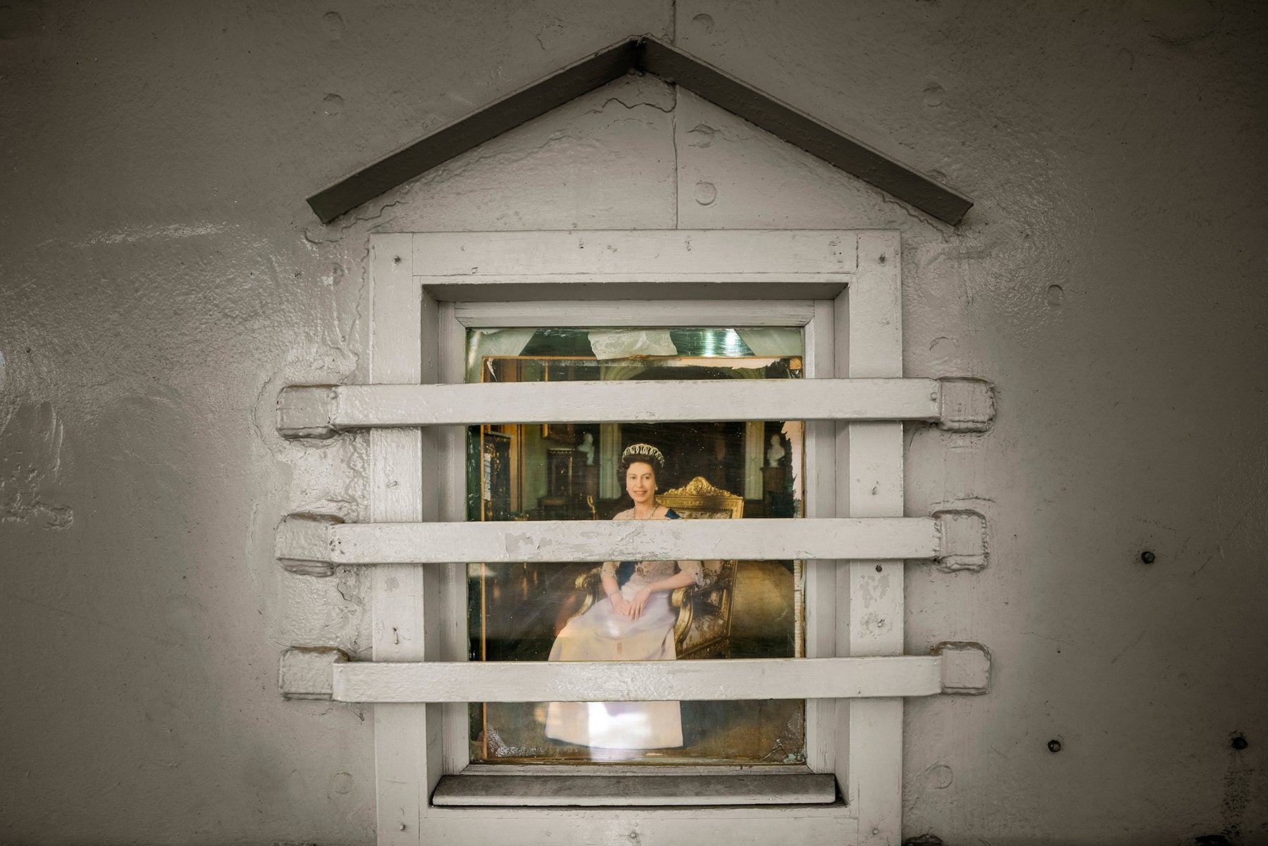 A portrait of Queen Elizabeth on the HMS Belfast in London