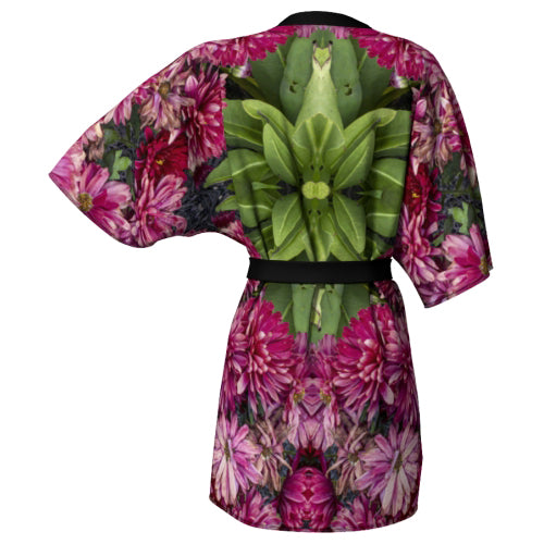 Kimono robe with a red chrysanthemum design