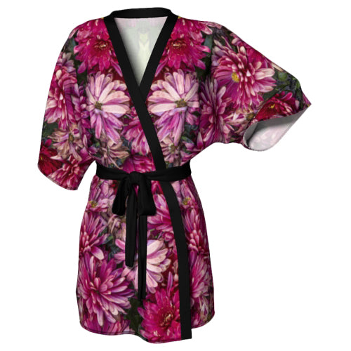 Kimono robe with a red chrysanthemum design