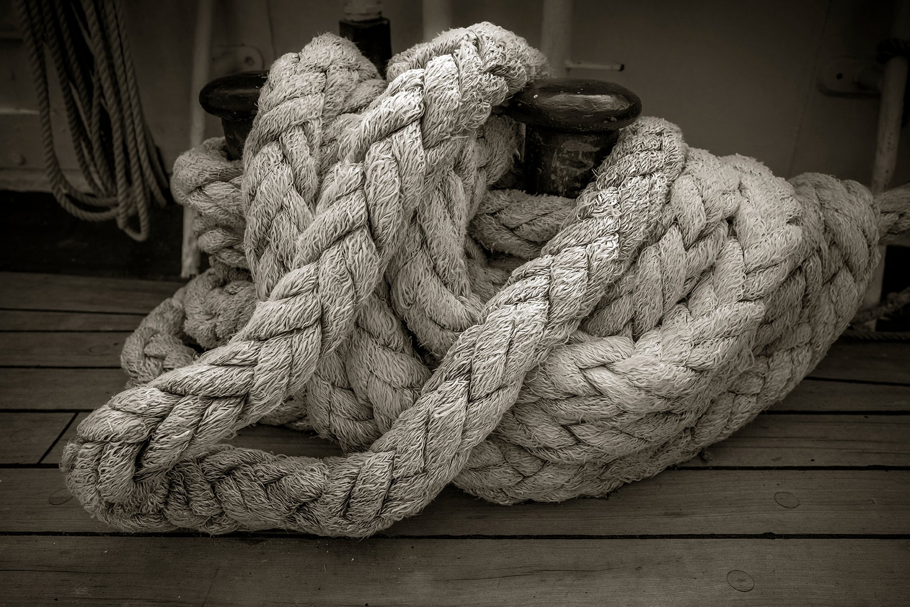 Mooring line on the Tall Ship Elissa