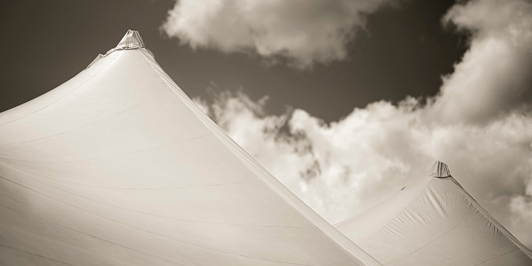 The top of tents resemble snow covered mountains