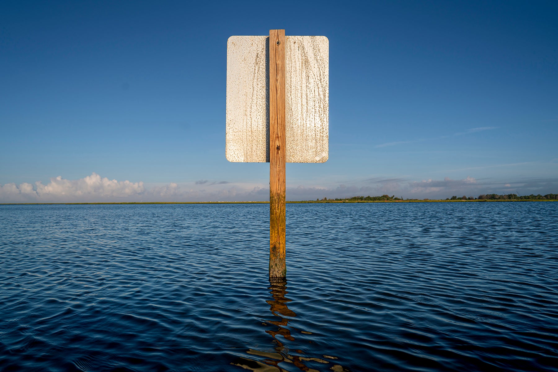 A traffic sign on Barnegat Bay in New Jersey