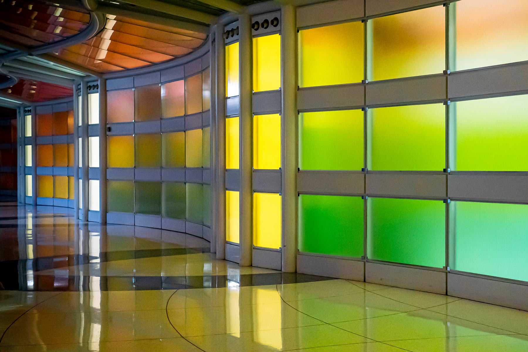 Neon walkway at the Chicago O'Hare airport