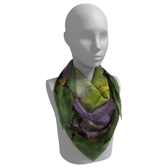 Square scarf with oak leaf hydrangea design