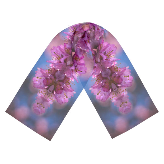 Long scarf with pink cherry blossom design