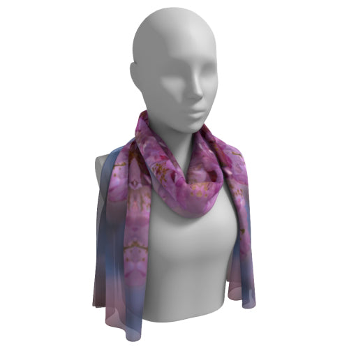 Long scarf with pink cherry blossom design