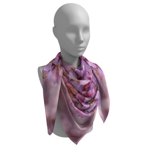 Square scarf with pink cherry blossom design