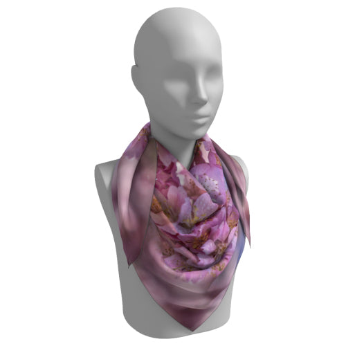 Square scarf with pink cherry blossom design