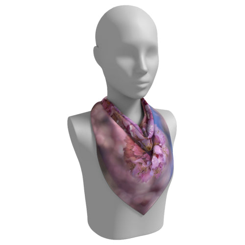 Square scarf with pink cherry blossom design