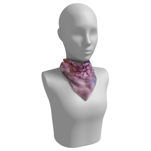 Square scarf with pink cherry blossom design