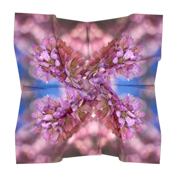 Square scarf with pink cherry blossom design