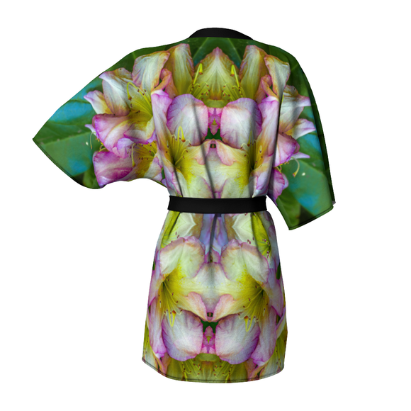 Kimono robe with a pink rhododendron design