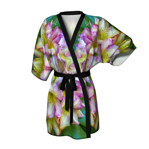 Kimono robe with a pink rhododendron design