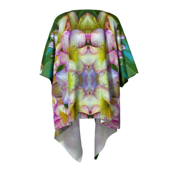 Draped kimono with a pink rhododendron design