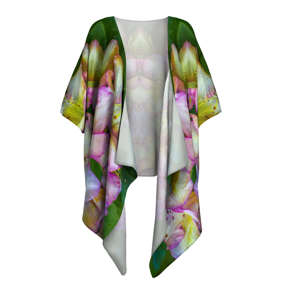 Draped kimono with a pink rhododendron design