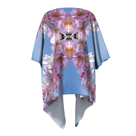 Draped kimono with pink cherry blossom design