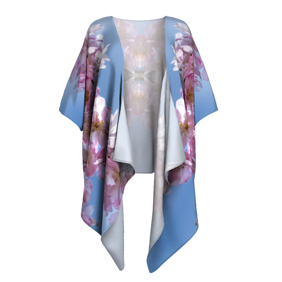 Draped kimono with pink cherry blossom design