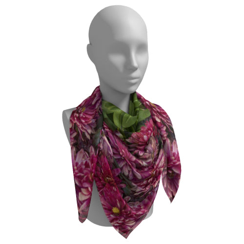 Square scarf with a chrysanthemum design