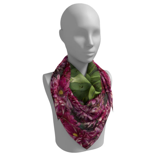 Square scarf with a chrysanthemum design