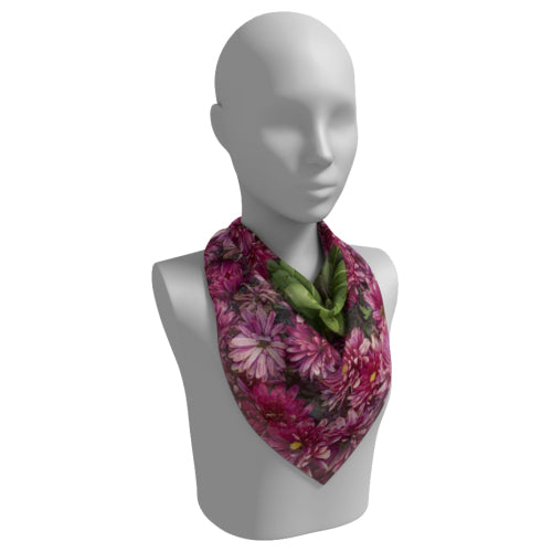 Square scarf with a chrysanthemum design