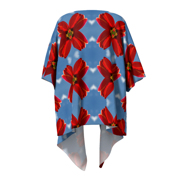 Draped kimono with red tulip design