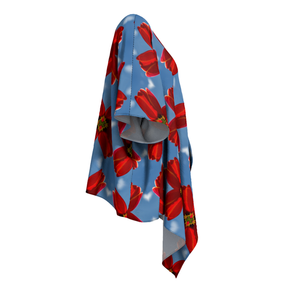 Draped kimono with red tulip design