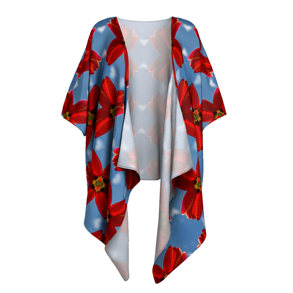 Draped kimono with red tulip design