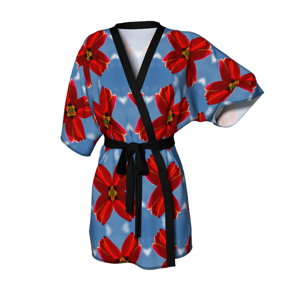 Kimono robe with tulip design