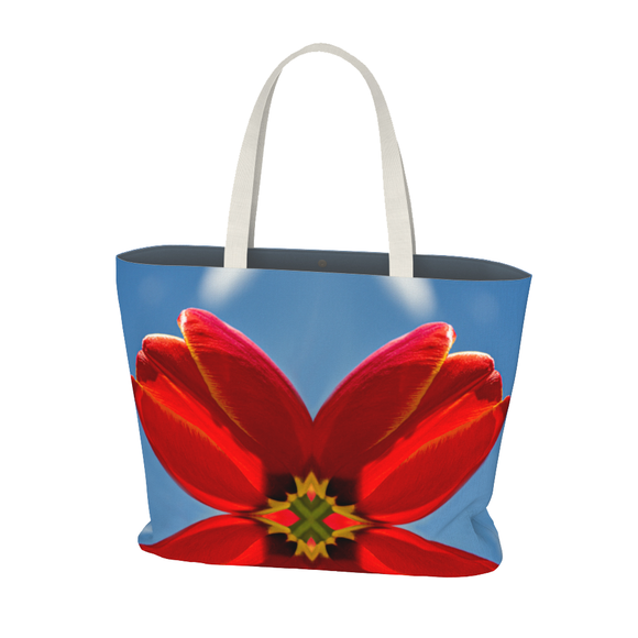 Canvas tote bag with red tulip design