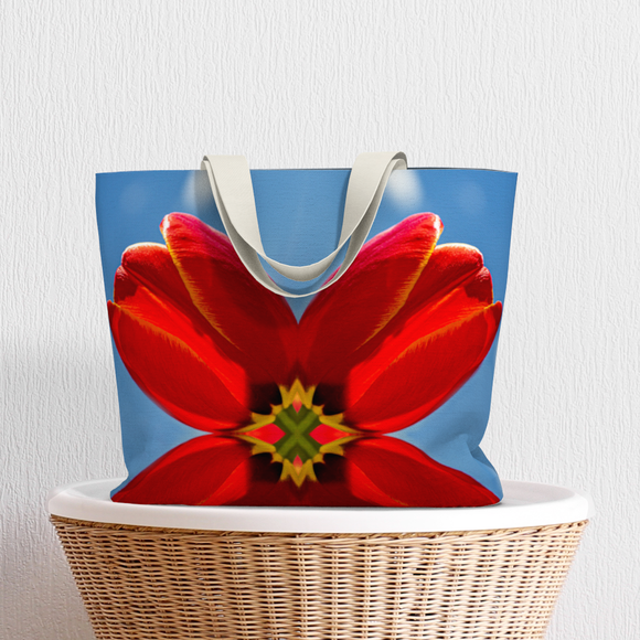 Canvas tote bag with red tulip design