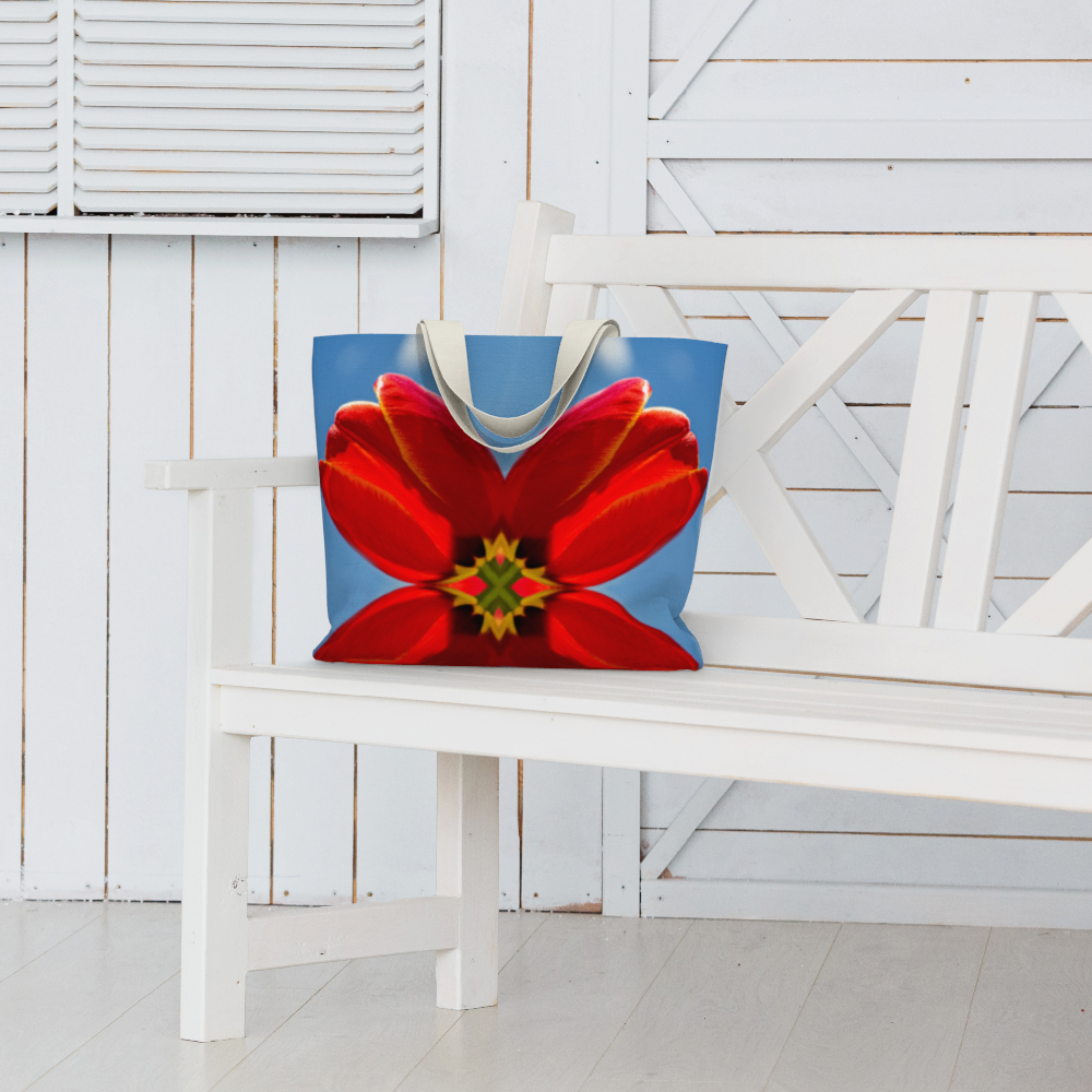 Canvas tote bag with red tulip design