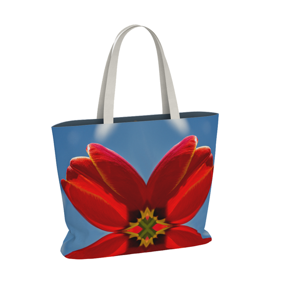 Canvas tote bag with red tulip design