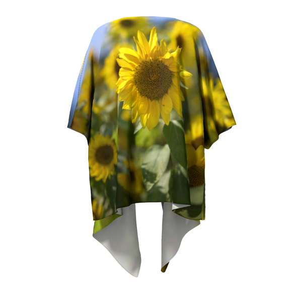 Draped kimono with sunflower design