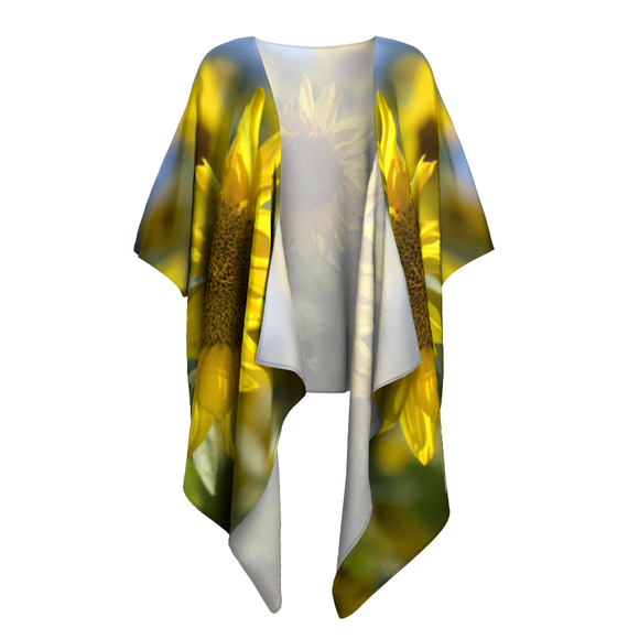 Draped kimono with sunflower design