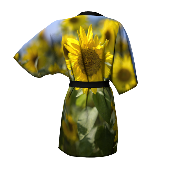 Kimono robe with sunflower design