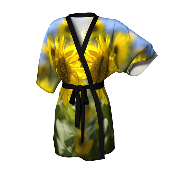 Kimono robe with sunflower design