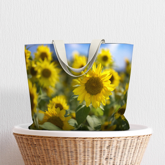 Canvas market tote with sunflower design