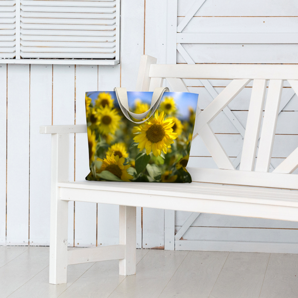 Canvas market tote with sunflower design