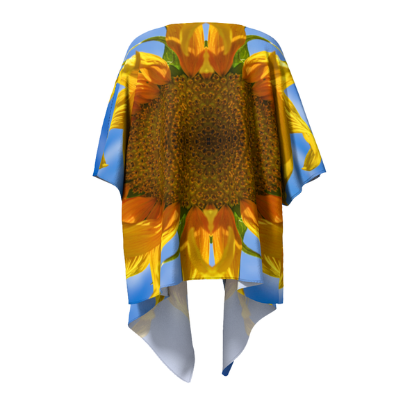 Draped kimono with sunflower design