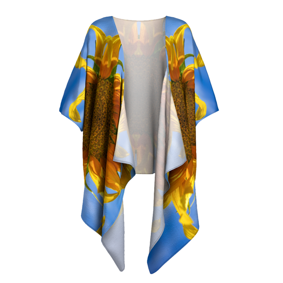 Draped kimono with sunflower design