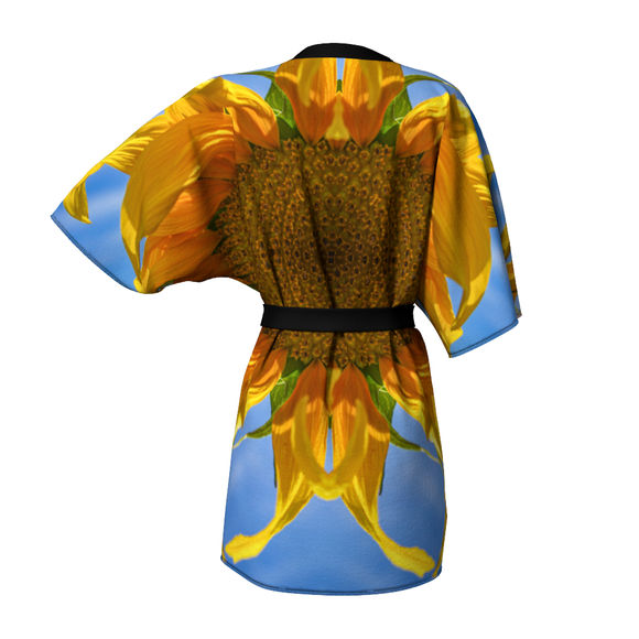 Kimono robe with sunflower design