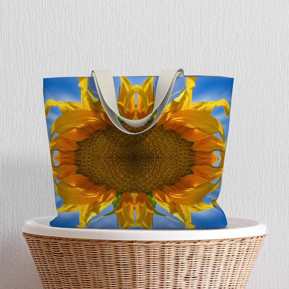 Canvas tote bag with sunflower design